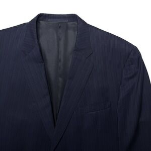 Vintage Burberry London England Navy Pinstripe Blazer Nova Check Lining Size 50L